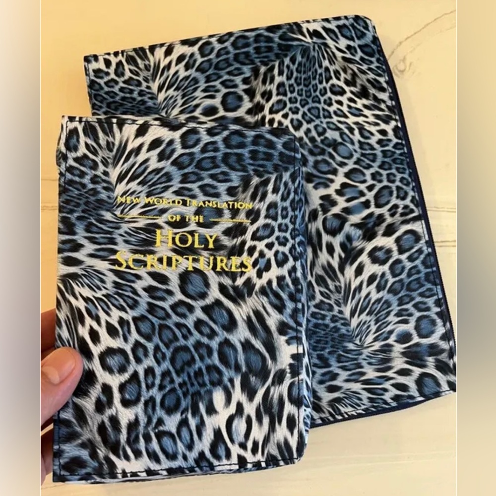 BIBLE COVER & MAGAZINE FOLDER, BLUE LEOPARD, Jehovah’s Witness Supplies